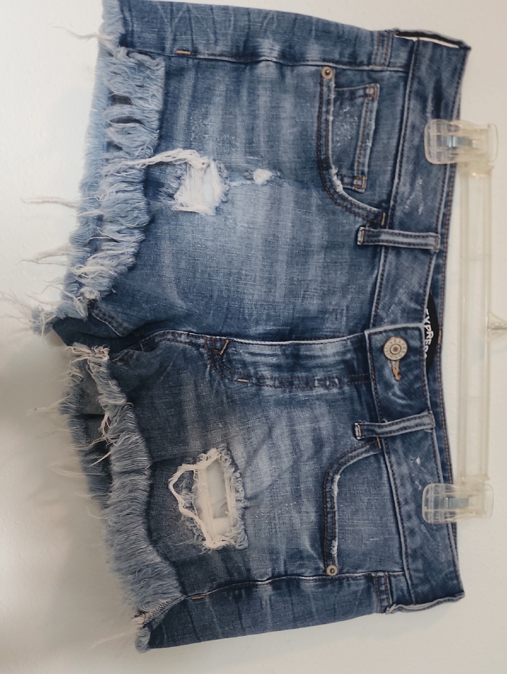 Express Distressed Blue Denim Cutoff Shorts